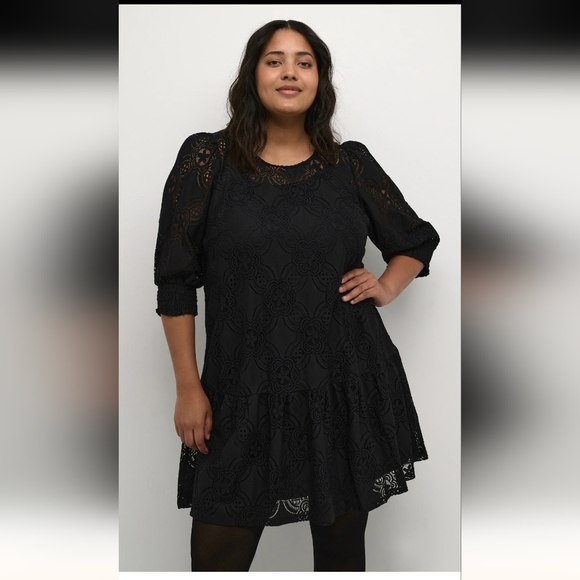 Black Lace Mini Dress 3/4:Sleeve  size 24 EU 54 - Picture 6 of 17